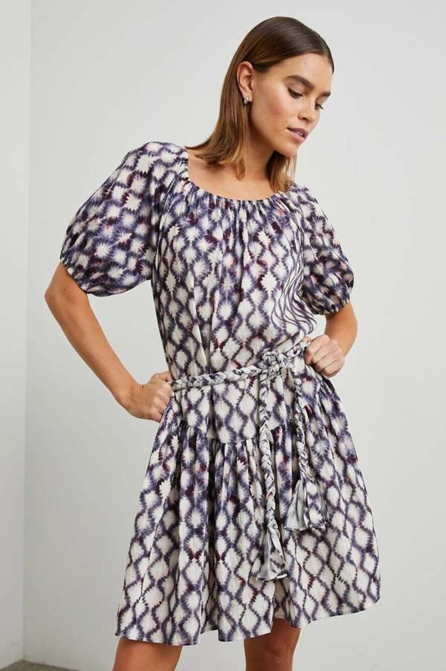RAILS Emmaline Iris Shibori Dress Small Tencel Puff Sleeve Tie Dye Mini